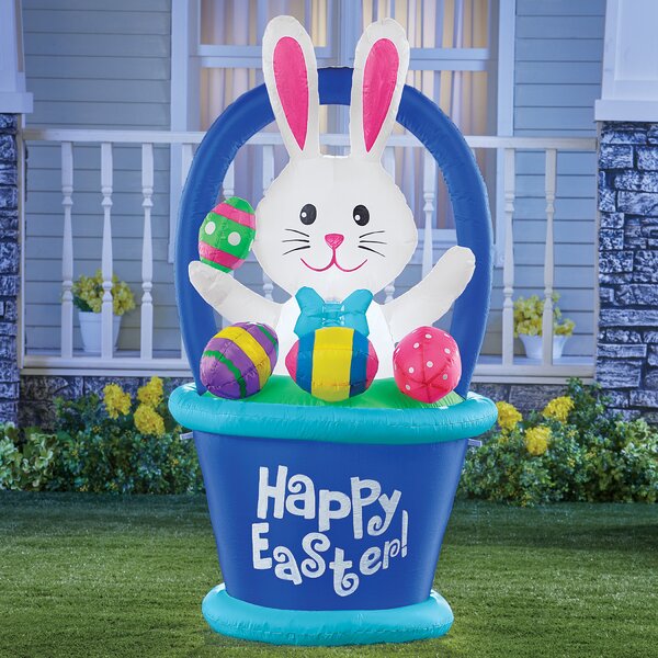 6.2FT High Easter Blue Bunny Holding Easter Egg Inflatable Yard factory Decorations